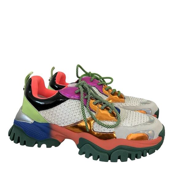 Steve Madden Thrilling Rhinestone Lace Up Platform Sneaker Size 9 Colorful Disco - Picture 3 of 11